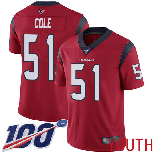 Houston Texans Limited Red Youth Dylan Cole Alternate Jersey NFL Football #51 100th Season Vapor Untouchable